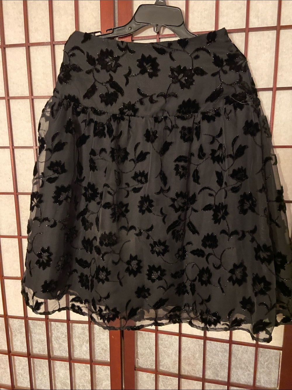 Chadwicks Black Floral Velvet Burnout A-Line Skirt